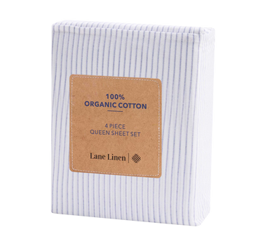 100% Organic Washed Cotton Sheet Set - Ticking Stripe Cobalt Blue