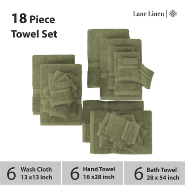 18 Piece Cotton Towel Set 550GSM - Oil Green