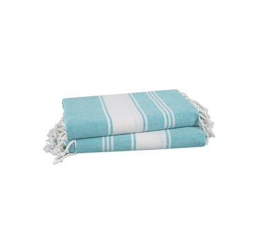 Set of 2 100% Cotton Chambray Turkish Beach Towels - Aqua