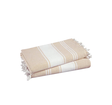 Set of 2 100% Cotton Chambray Turkish Beach Towels - Beige