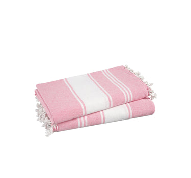 Set of 2 100% Cotton Chambray Turkish Beach Towels - Candy Pink