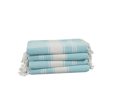 Set of 4 100% Cotton Chambray Turkish Beach Towels - Aqua