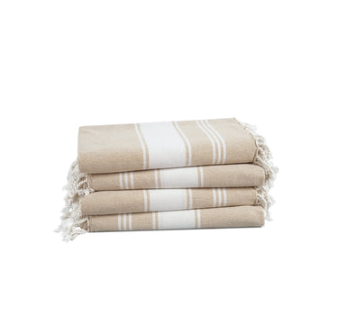 Set of 4 100% Cotton Chambray Turkish Beach Towels - Beige