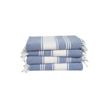 Set of 4 100% Cotton Chambray Turkish Beach Towels - Forever Blue