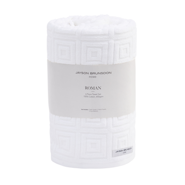 Roman 6 Piece Cotton Towel Set 650GSM - White