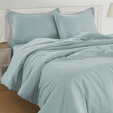 100% Organic Washed Cotton Quilt Cover Set - Cool Blue