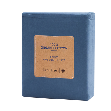 100% Organic Washed Cotton Sheet Set - Estate Blue