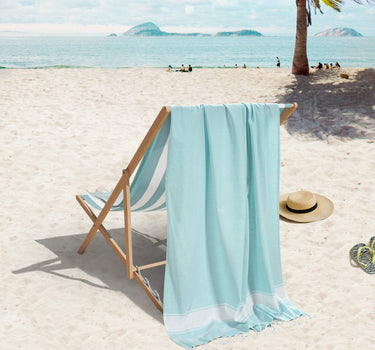 Set of 2 100% Cotton Chambray Turkish Beach Towels - Aqua