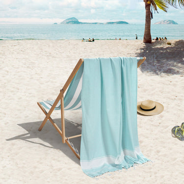 Set of 2 Chambray Turkish Beach Towels - Aqua