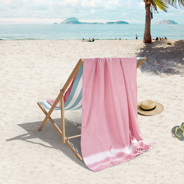 Set of 2 Chambray Turkish Beach Towels - Candy Pink