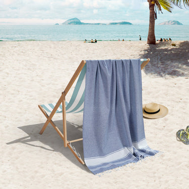 Set of 2 Chambray Turkish Beach Towels - Forever Blue