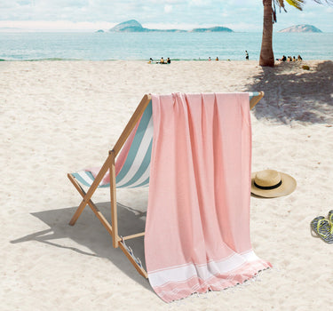 Set of 2 100% Cotton Chambray Turkish Beach Towels - Quartz Pink