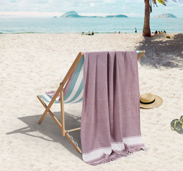 Set of 2 100% Cotton Chambray Turkish Beach Towels - Wistful Mauve