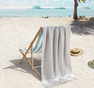 Set of 4 100% Cotton Chambray Turkish Beach Towels - Grey