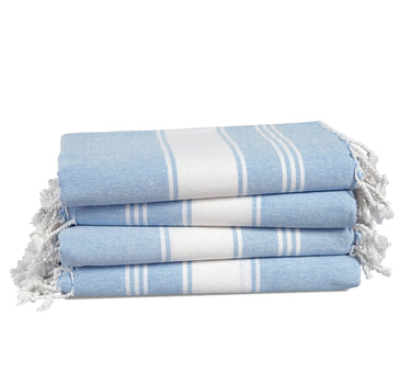 Set of 4 100% Cotton Chambray Turkish Beach Towels - Sky Blue