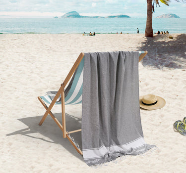 Set of 4 100% Cotton Chambray Turkish Beach Towels - Smoky Black